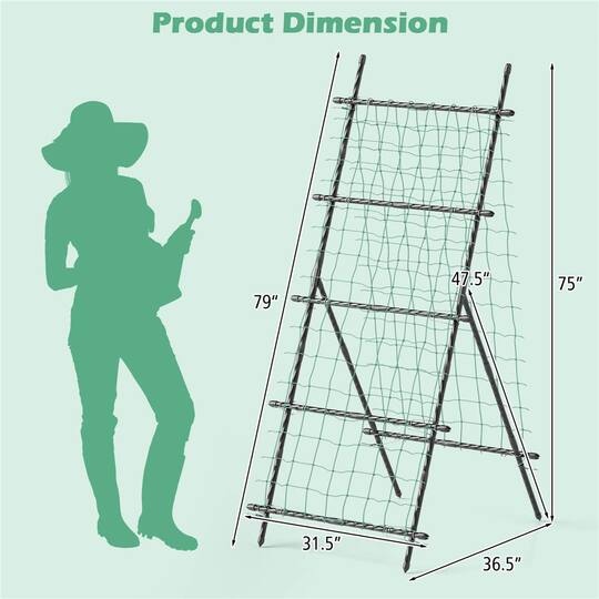 Costway 75" Garden Trellis for Plant Climbing with PE-Coated Frame & Trellis Net